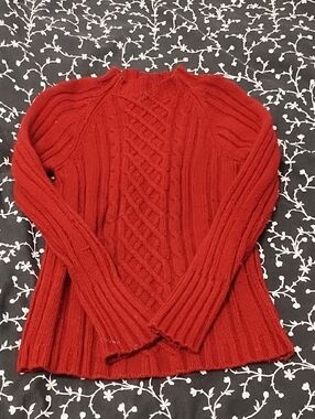 Women’s Red Cable Knit Turtleneck Sweater